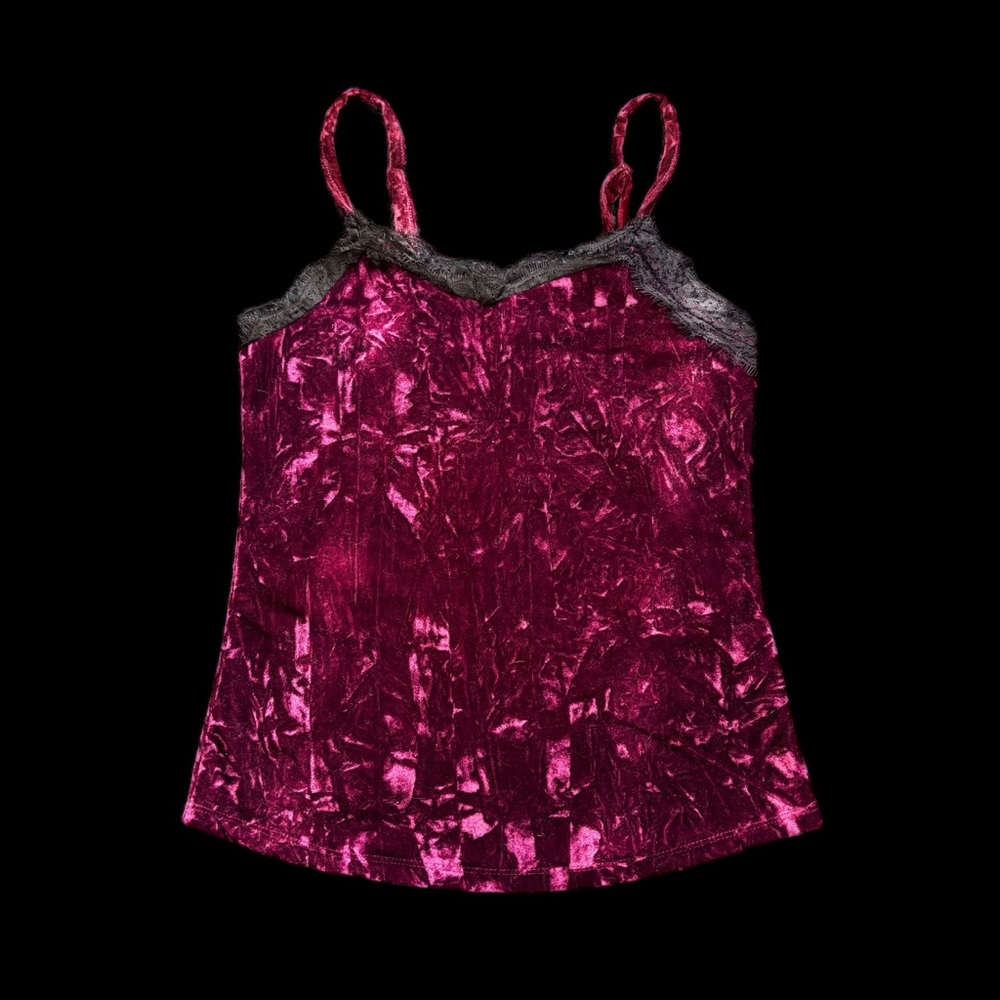 Burgundy Rue21 Velvet Top with Black Lace Detailing